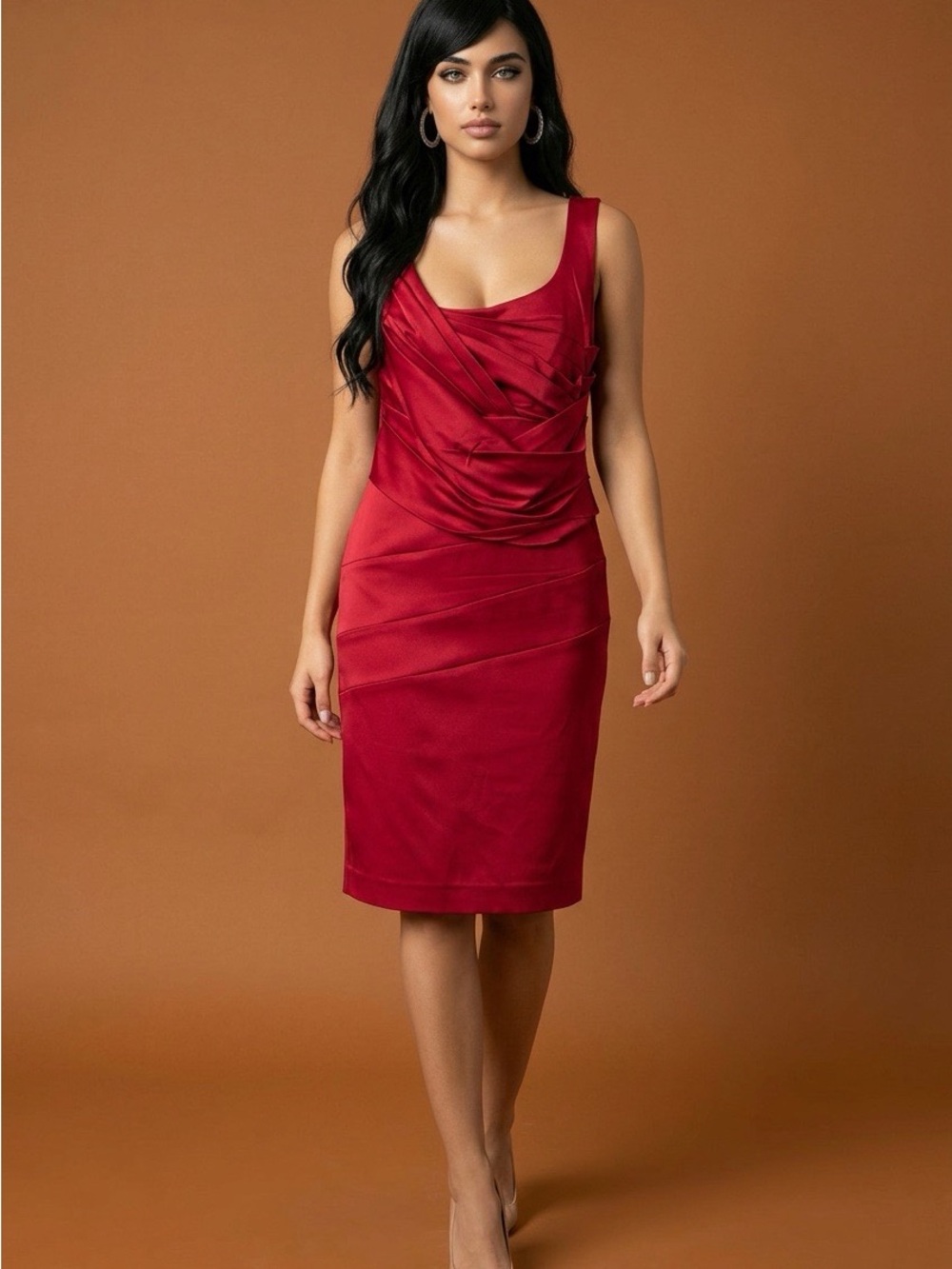 ANTONIO MELANI Red Draped Sheath Midi Dress